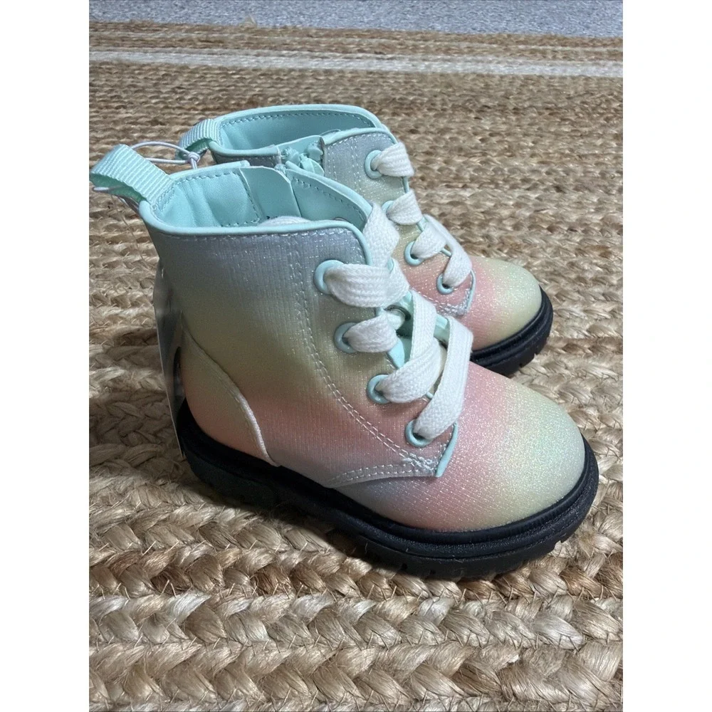 Cat & Jack Amaya Girls Size 6 Spring Combat Boots Pastel Shimmer Glitter New